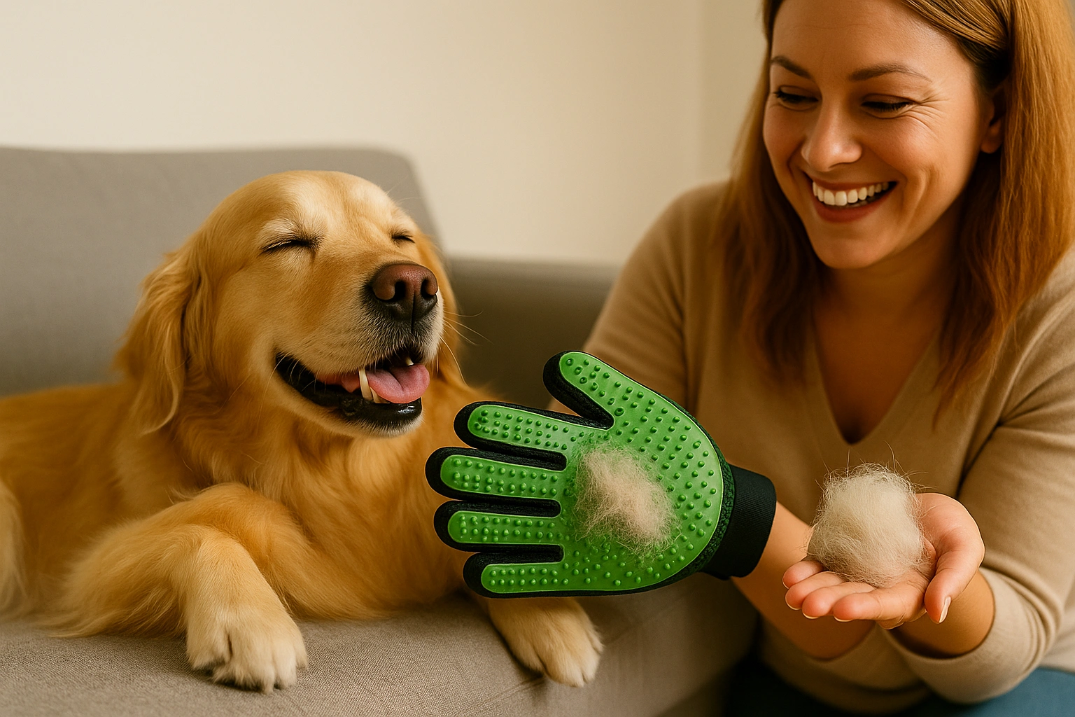 Pet enjoying grooming with PetGroomGlove