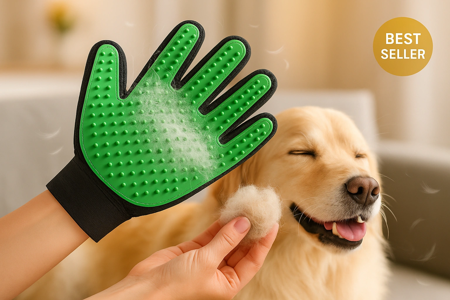 PetGroomGlove in use with a happy dog